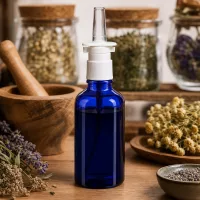 50ml Nasenspray-Behälter aus Schutzglas in Blau mit ergonomischem Pumpverschluss