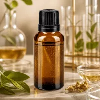 Kompakte 20ml Phiole aus braunem Apothekerglas mit schwarzem Originalverschluss 8mm Öffnung