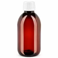 Leichte 250ml Kunststoffflasche in Amber mit weißem Originalverschluss für Flüssigkeiten