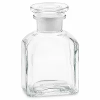 Kleine quadratische Klarglasflasche 150ml Weithals mit flachem Glasstopfen