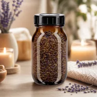 Premium Weithalsglas 100ml aus dunklem Braunglas mit festem Schraubdeckel für Aromaschutz