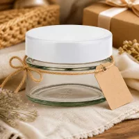 UNiTWIST Rundglas 130ml weißer Deckel Geschenkverpackung mit Twine Schleife und Tag