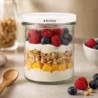 UNiTWIST Sturz350 als stylisches Dessertglas mit Beeren Granola und Joghurt zeigt moderne Küchenästhetik TO82 BioSeal