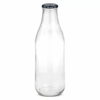 1000ml Glasflasche mit schwarzem BioSeal Deckel leer transparent Milchflasche Saftflasche nachhaltig