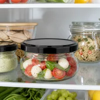Meal-Prep Glas 120ml UNiTWIST mit Tomaten Mozzarella Basilikum befüllt schwarzer Deckel Kühlschrank