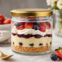 540ml Rundglas mit BasicSeal Deckel gold als Dessertglas mit Schichtnachtisch Beeren und Sahne gefüllt