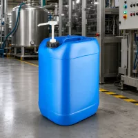 Blauer 25 Liter Industriekanister mit Schraubpumpe zur dosierten Flüssigkeitsentnahme