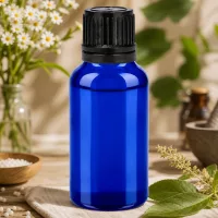 Robuste 20ml Blauglasflasche mit rutschfestem schwarzen Schraubdeckel für sichere Aufbewahrung