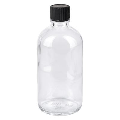 Klarglas Tropfflasche 100ml mit 1mm Tropföffnung und schwarzem Schraubdeckel UT18