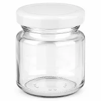 Hochwertiges Portionsglas 53 ml aus Klarglas mit weißem Schraubverschluss 48 Stück