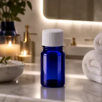 Robuste 5ml Glasflasche blau mit weißem STD Schraubverschluss langlebig und wiederverwendbar