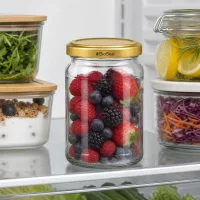 UNiTWIST Runda205 Kühlschrank Frischhaltedose gefüllt mit Beeren TO58 BioSeal goldener Deckel Meal Prep Vorratsglas