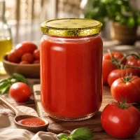 Konservierungsglas UNiTWIST 555ml BasicSeal Bienenwabe umgeben von frischen roten Tomaten