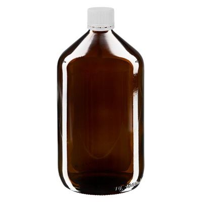 1000ml Medizinflasche braun, Verschluss weiß mit Originalitätsring ApoGlas