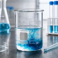 Niedrige Form Becherglas 100ml aus Borosilikatglas mit weißem Beschriftungsfeld UNiTWIST