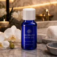 Hochwertige blaue Glasflasche mit Kindersicherheitsverschluss und Tropfeinsatz für Aromaöle