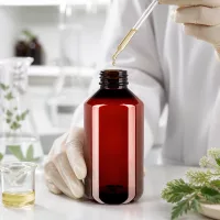 Großvolumige 750ml PET Apothekerflasche braun mit OV Verschluss grün