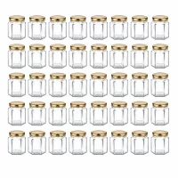 UNiTWIST Hexagon Gläser 48er Set 47ml Klarglas Aufbewahrungsgläser mit Golddeckeln