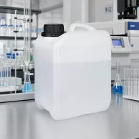 Halbtransparenter Kanister 2,5 L mit Füllstandskontrolle und schwarzem Schraubverschluss