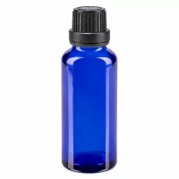 Blaue 30ml Glasflasche mit SV OV Verschluss 11mm schwarz für Tropfen und Tinkturen geeignet