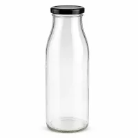 500ml Glasflasche mit schwarzem BasicSeal Deckel UN-zertifiziert transparent leer stehend Produktfoto