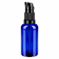 Elegante blaue 50ml Flasche mit schwarzem Pumpverschluss für Seren und Öle