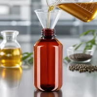 Kompakte 100ml PET Rundflasche braun mit OV ideal für Öle und Flüssigstoffe