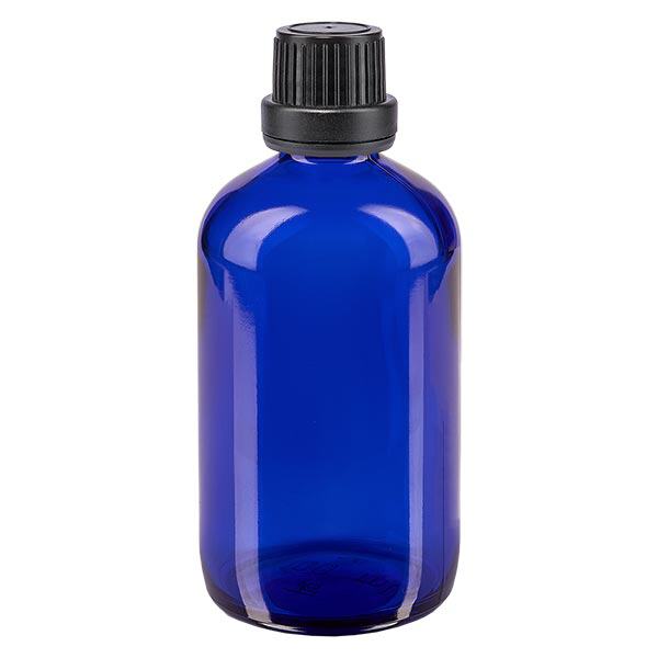 Apothekenflasche blau 100ml Schraubverschluss schwarz Dichteinlage Originalit...