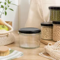 225ml Sturzglas mit schwarzem Deckel in Zero-Waste Küche mit nachhaltigen Vorratsgläsern und Öko-Produkten