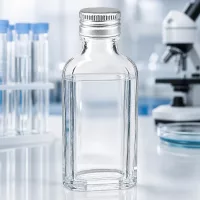 Hochwertige 50ml Glasflasche eckige Form Meplat klar mit silbernem Aluminiumverschluss PP22