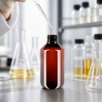 Leere 200ml PET Flasche braun mit weißem OV ideal für Pharma Kosmetik und Chemie