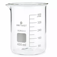 Zylindrisches Messbecherglas 400ml niedriger Bauform mit präziser Volumenanzeige