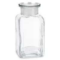 Rechteckige Glasflasche 100ml klar mit Weithals und passendem Glasstopfen