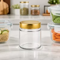 Kleines Glasgefäß 135ml mit Golddeckel perfekt für Gewürze Marmeladen und Saucen