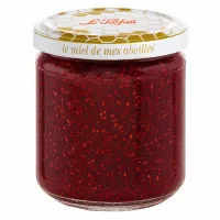 Le Parfait Honey Einmachglas 212ml mit goldenen Bienenwaben-Deckel gefüllt mit roter Erdbeermarmelade