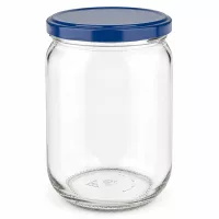 Großes Rundglas 555ml mit blauem BasicSeal Twist-Off Deckel zum Befüllen und Lagern