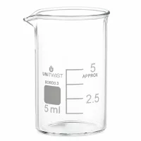 Transparentes Messbecherglas 5ml Borosilikat niedrige Form mit weißer Skala und Ausguss