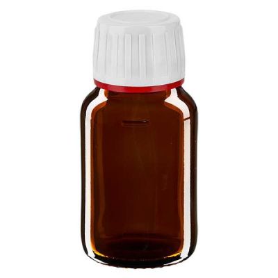 30ml Medizinflasche braun, Verschluss weiß mit Originalitätsring rot ApoGlas
