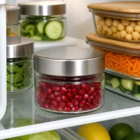 Kompaktes 80ml Rundglas mit Schraubdeckel silber ideal zur Aufbewahrung von Beeren und Kernen