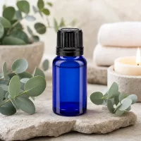 Rundes blaues Apothekerglas 10ml mit schwarzem Drehverschluss für Kosmetik und Naturheilkunde