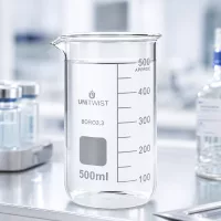 Hitzebeständiges Becherglas 500ml Boro 3.3 hohe Form mit grauem Beschriftungsfeld UNITWIST