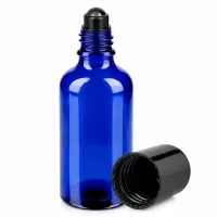 Roll-On Flasche 50ml STD BlueLine UT18/50 aus UV-schützendem blauem Glas mit schwarzem Rollball