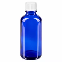 Runde blaue Glasflasche 50ml UV-Schutz mit weißem 11mm Schraubverschluss
