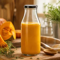 UNiTWIST 330ml Glasflasche mit schwarzem Deckel zur Aufbewahrung von Kürbissaft und Püree