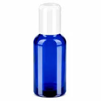 Hochwertige blaue Roll-On Flasche 30ml mit weissem Verschluss für mobile Anwendung