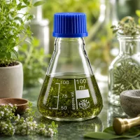 Kompakter Erlenmeyerkolben 100ml mit blauem Verschluss perfekt für kleine Probenmengen