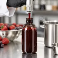 Braune Kunststoffflasche 250ml mit OV-Verschluss für Lebensmittel und Getränkeproduktion