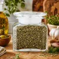Apothekerflasche 100ml Weithals als Gewürzglas Idee für getrocknete Kräuter in rustikaler Küche