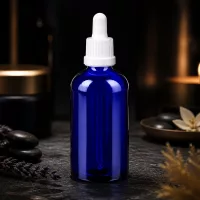 Laborflasche 100ml mit Tropfverschluss aus hochwertigem Borosilikatglas in Kobaltblau
