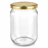 Leeres Rundglas 555ml mit goldfarbenem Schraubverschluss ideal zum Einkochen und Konservieren